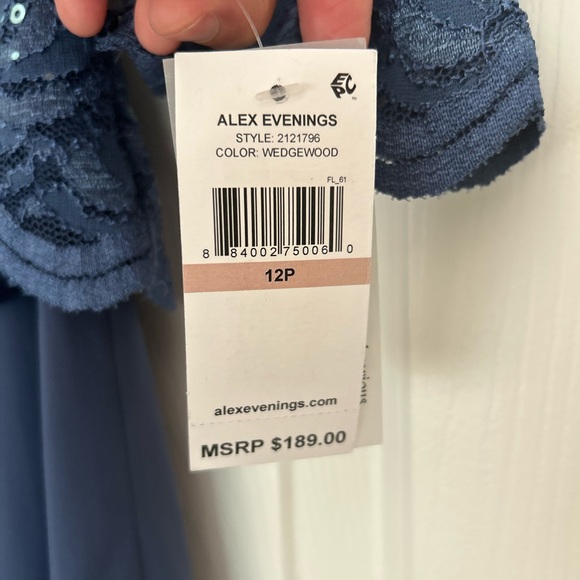 NWT ALEX EVENINGS Women's Sequined 3/4 Sleeve Midi Evening Dress 12P Wedgewood - Picture 7 of 11